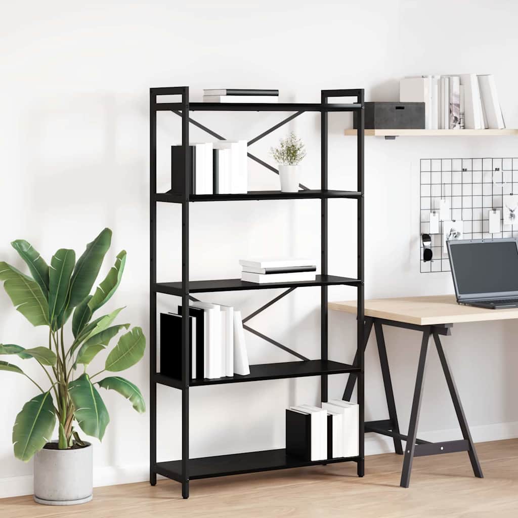 Bogreol i sort eg 80 × 30 × 155 cm - konstrueret træ og stål