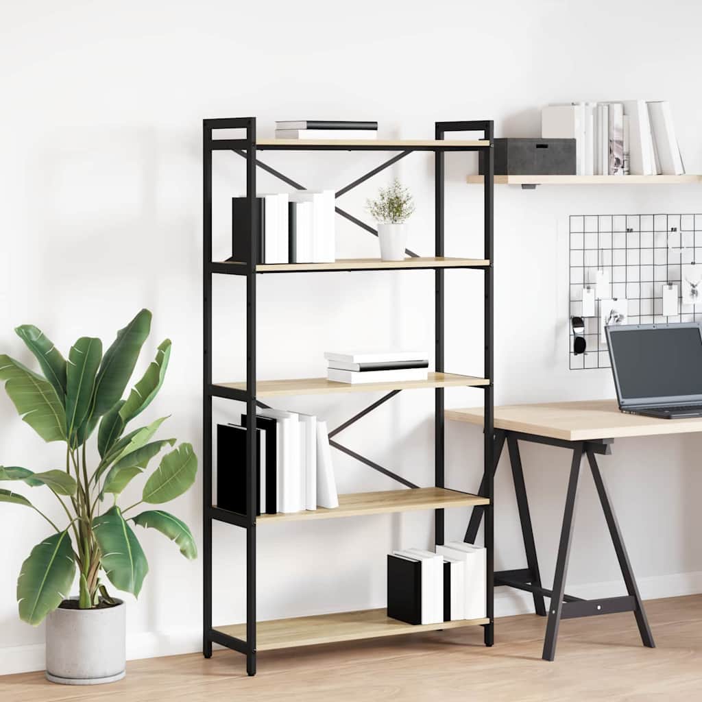 Bogreol i sonoma eg 80 × 30 × 155 cm - konstrueret træ og sort stål
