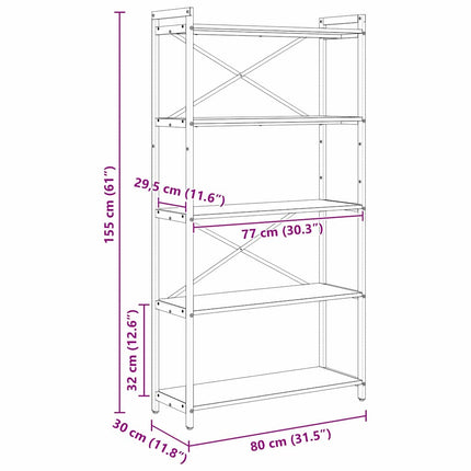 Bogreol Røget eg 80 x 30 x 155 cm Konstrueret træ