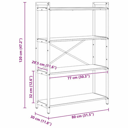 Bogreol 80 x 30 x 120 cm Konstrueret træ Sonoma eg