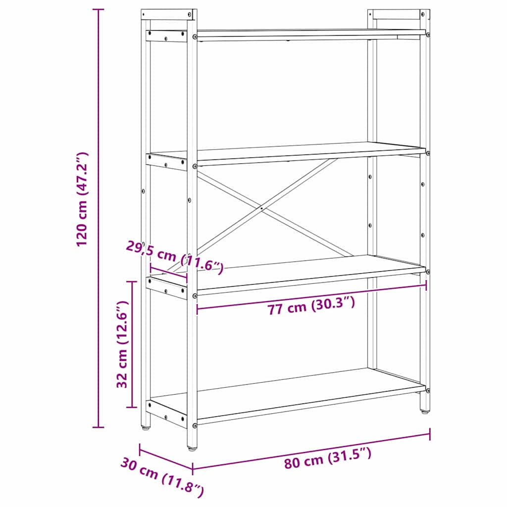 Bogreol Sonoma eg 80 x 30 x 120 cm Konstrueret træ