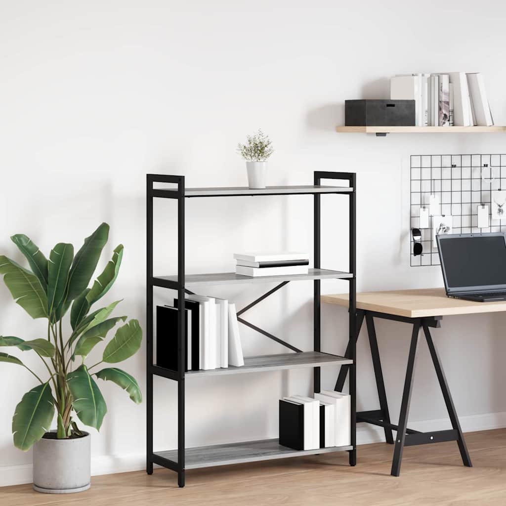 Bogreol i grå sonoma-eg - 80 × 30 × 120 cm, konstrueret træ og sort stål