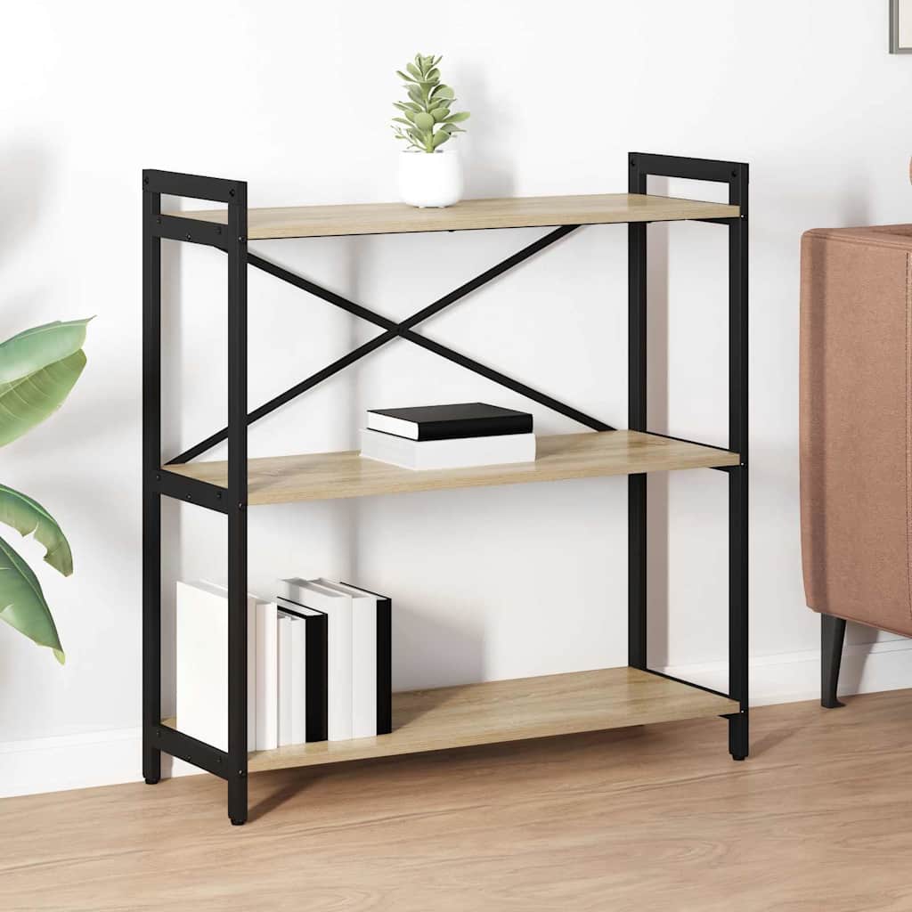 Bogreol i sonoma eg 80 × 30 × 85 cm - konstrueret træ og sort stål