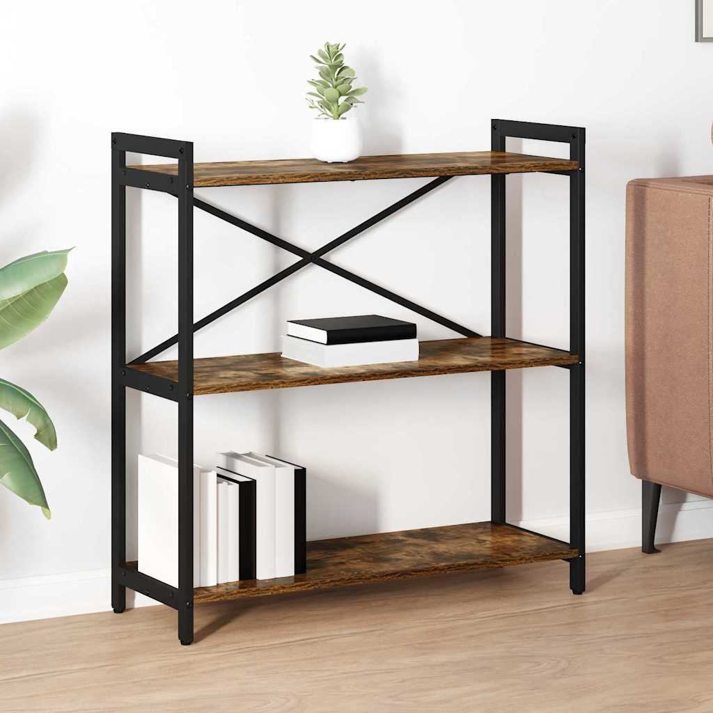 Bogreol i røget eg - 80 × 30 × 85 cm, konstrueret træ og sort stål