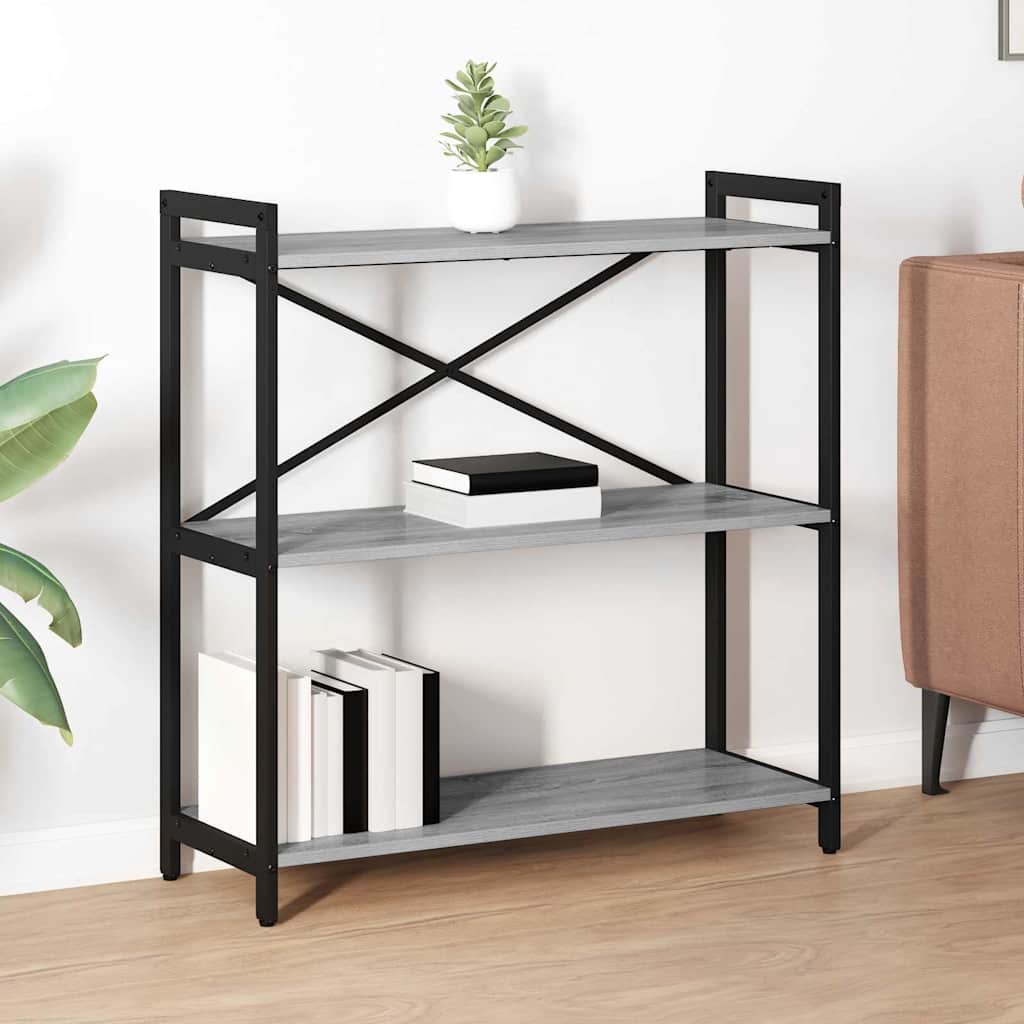 Bogreol i grå sonoma-eg 80 × 30 × 85 cm - industrielt reolsystem i konstrueret træ