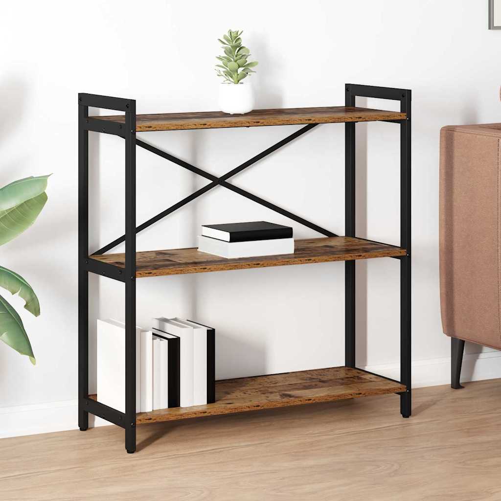 Bogreol i gammelt trælook - 80 × 30 × 85 cm, konstrueret træ og sort stål