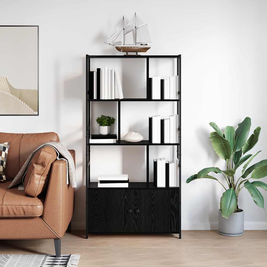 Bogreol i sort eg - 80 × 30 × 155,5 cm - konstrueret træ og stål