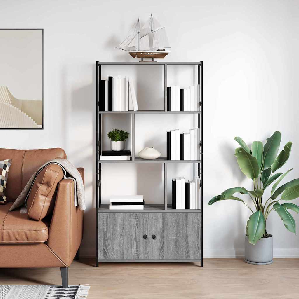 Bogreol i grå sonoma-eg 80 × 30 × 155,5 cm - konstrueret træ og stål