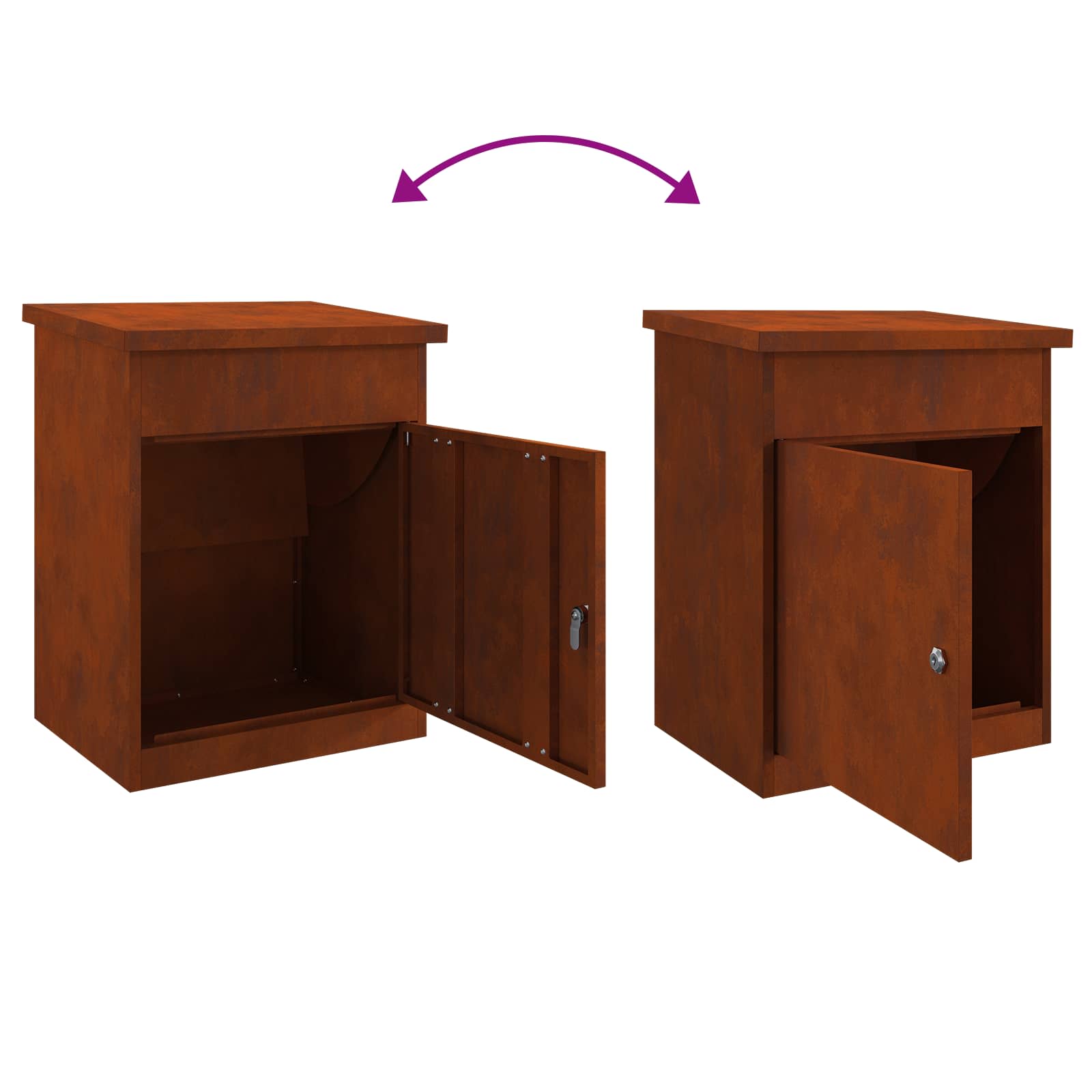 Pakke drop boks med dør Rusten 47,5 x 38 x 59 cm Cortenstål