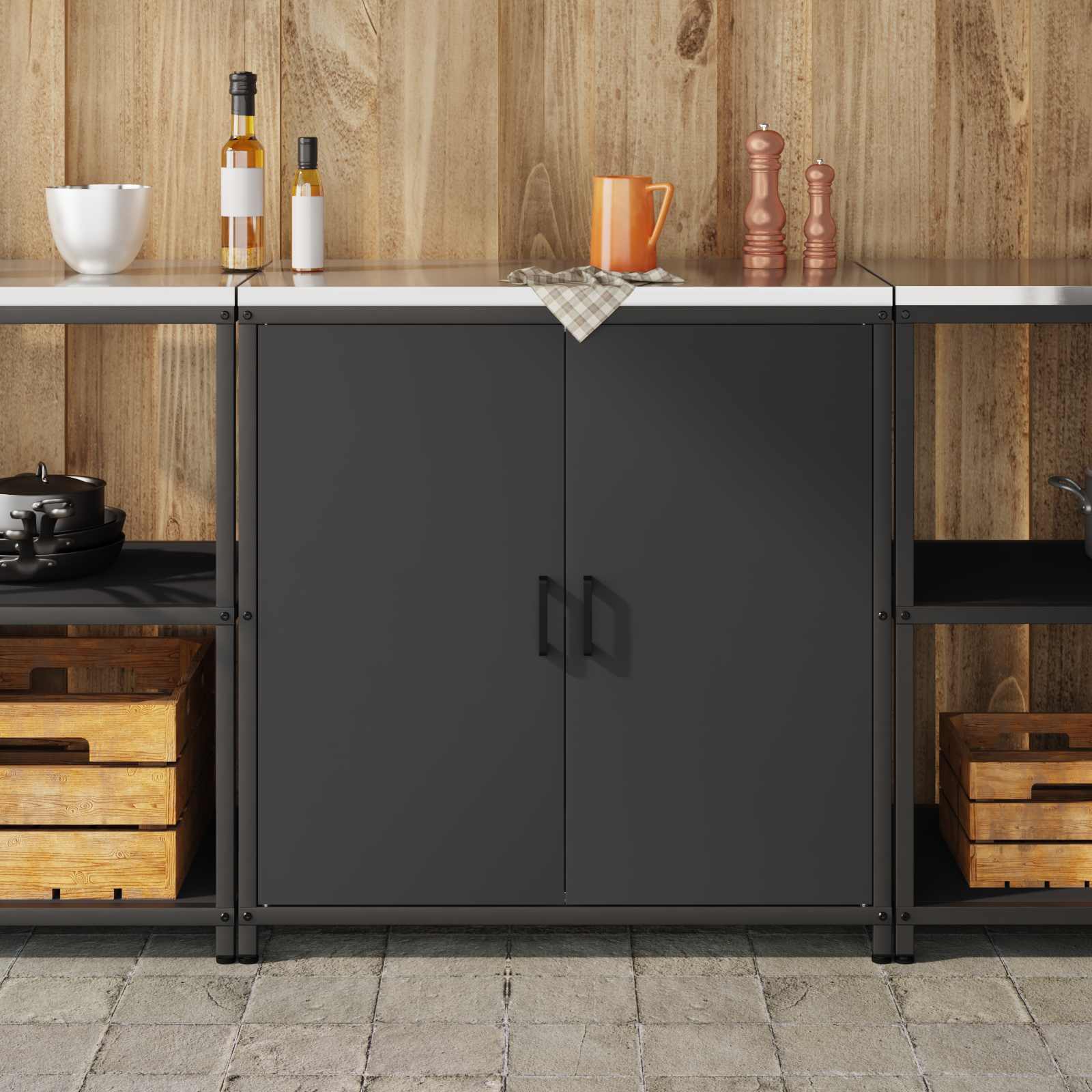 Køkkenopbevaring HATTEM Sort 90 x 50 x 92 cm Stål