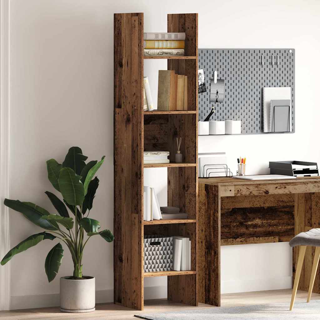 Bogskab 5 niveauer 40 x 35 x 180 cm Konstrueret træ Gammelt træ billede