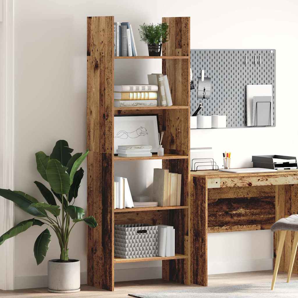 Bogreol i gammelt trælook - 60 × 35 × 180 cm, konstrueret træ, 5 hylder