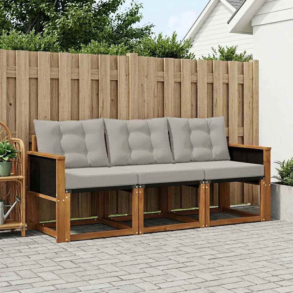 Udendørs sofagruppe med pude 3 pcs Naturfarvet og lysegrå