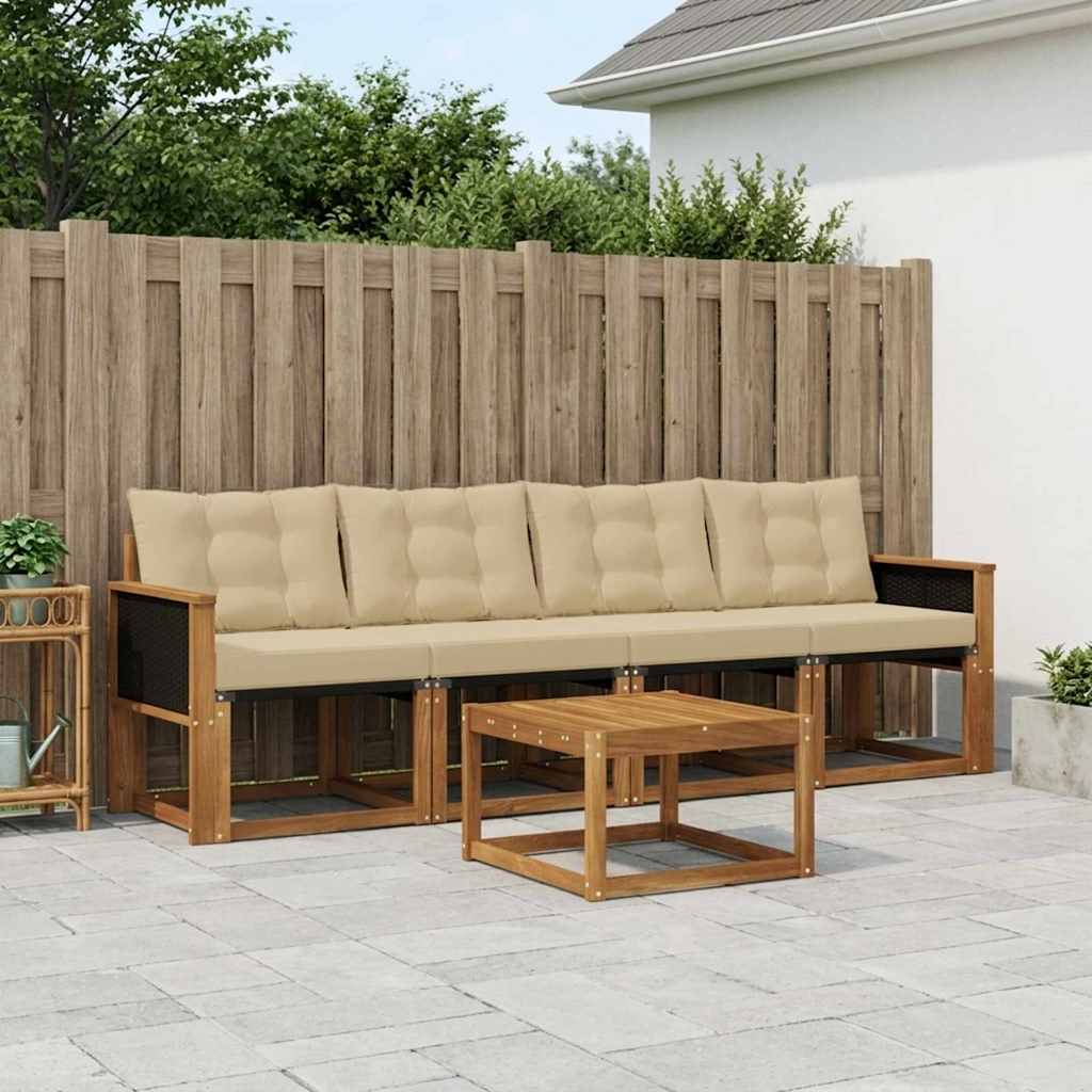 Udendørs sofagruppe med pude 5 pcs Naturlig og Beige