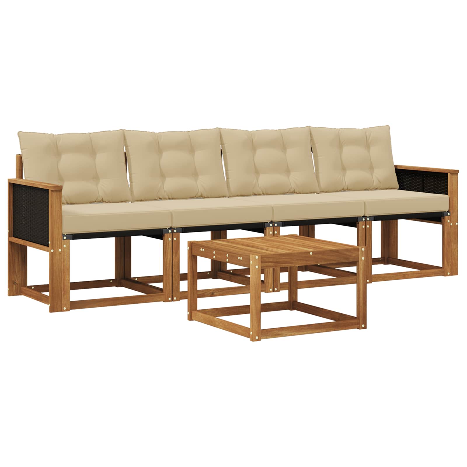 Udendørs sofagruppe med pude 5 pcs Naturlig og Beige
