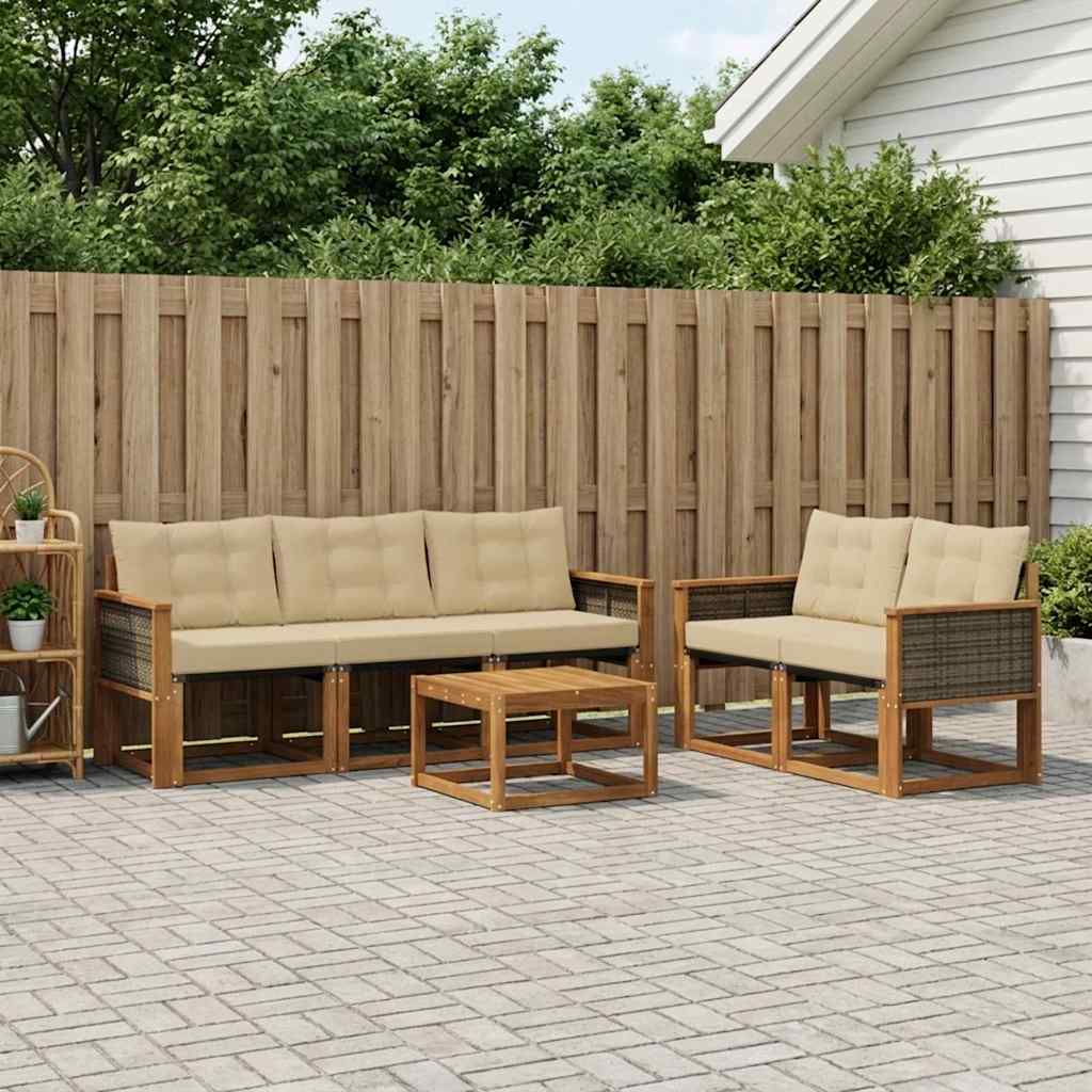 Udendørs sofagruppe med pude 6 pcs Naturlig og Beige
