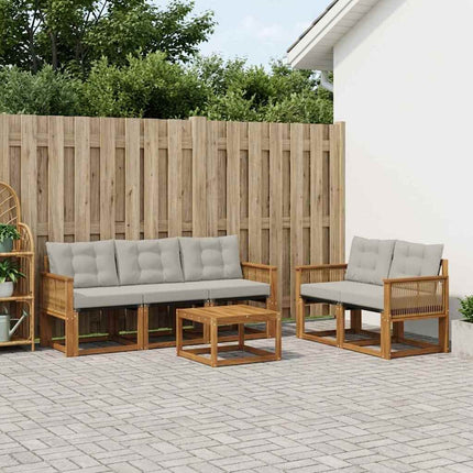 Udendørs sofagruppe med pude 6 pcs Naturfarvet og lysegrå