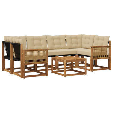 Udendørs sofagruppe med pude 7 pcs Naturlig og Beige