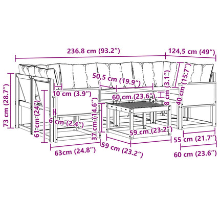 Udendørs sofagruppe med pude 7 pcs Naturlig og Beige