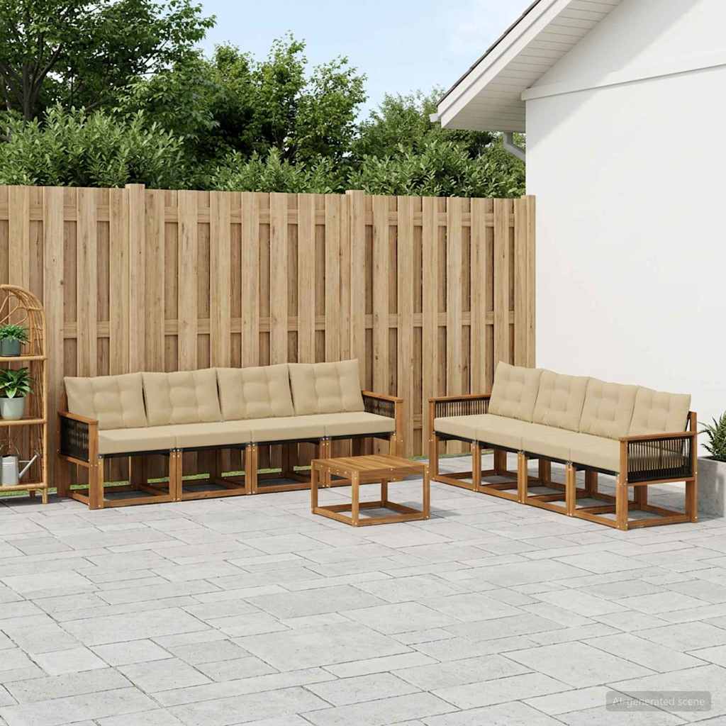 Udendørs sofagruppe med pude 9 pcs Naturlig og Beige