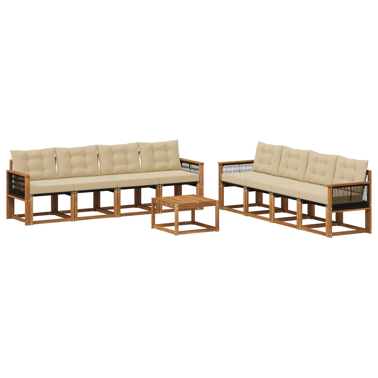Udendørs sofagruppe med pude 9 pcs Naturlig og Beige