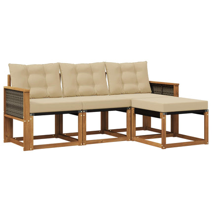 Udendørs sofagruppe med pude 4 pcs Naturlig og Beige