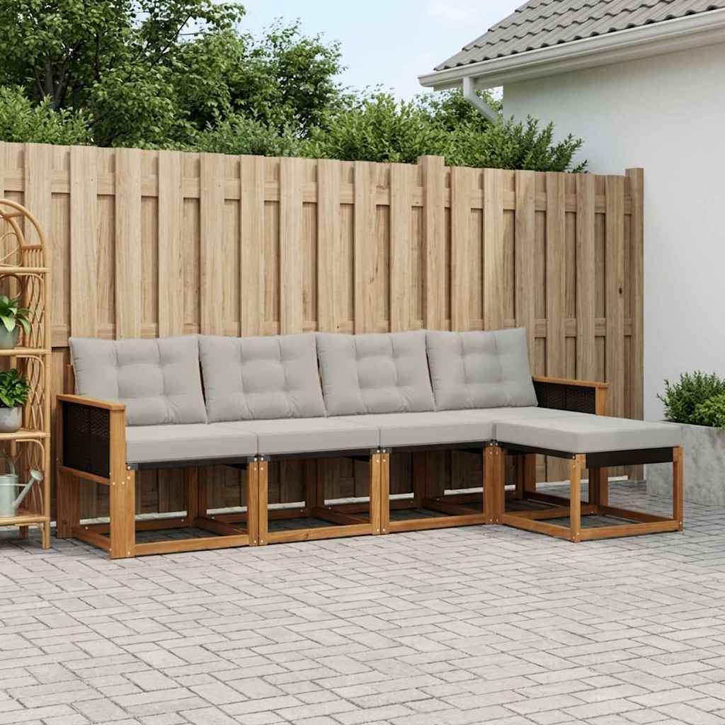 Udendørs sofagruppe med pude 5 pcs Naturfarvet og lysegrå