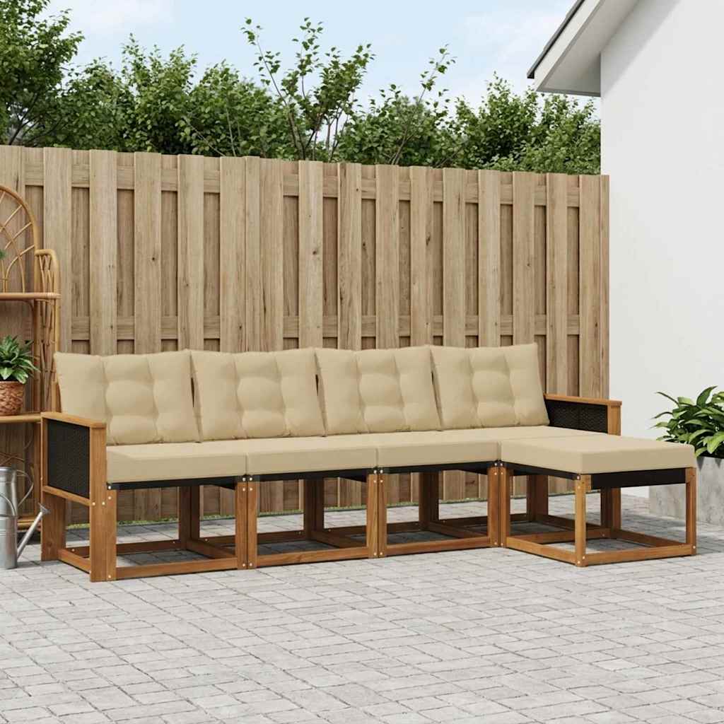 Udendørs sofagruppe med pude 5 pcs Naturlig og Beige