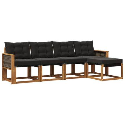 Udendørs sofagruppe med pude 5 pcs Naturfarvet og sort