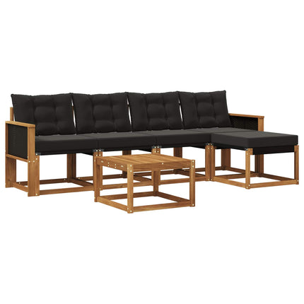 Udendørs sofagruppe med pude 6 pcs Naturfarvet og sort