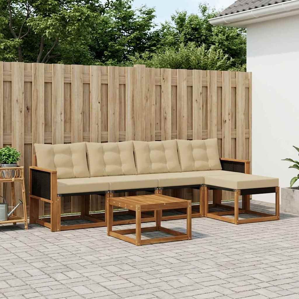 Udendørs sofagruppe med pude 6 pcs Naturlig og Beige