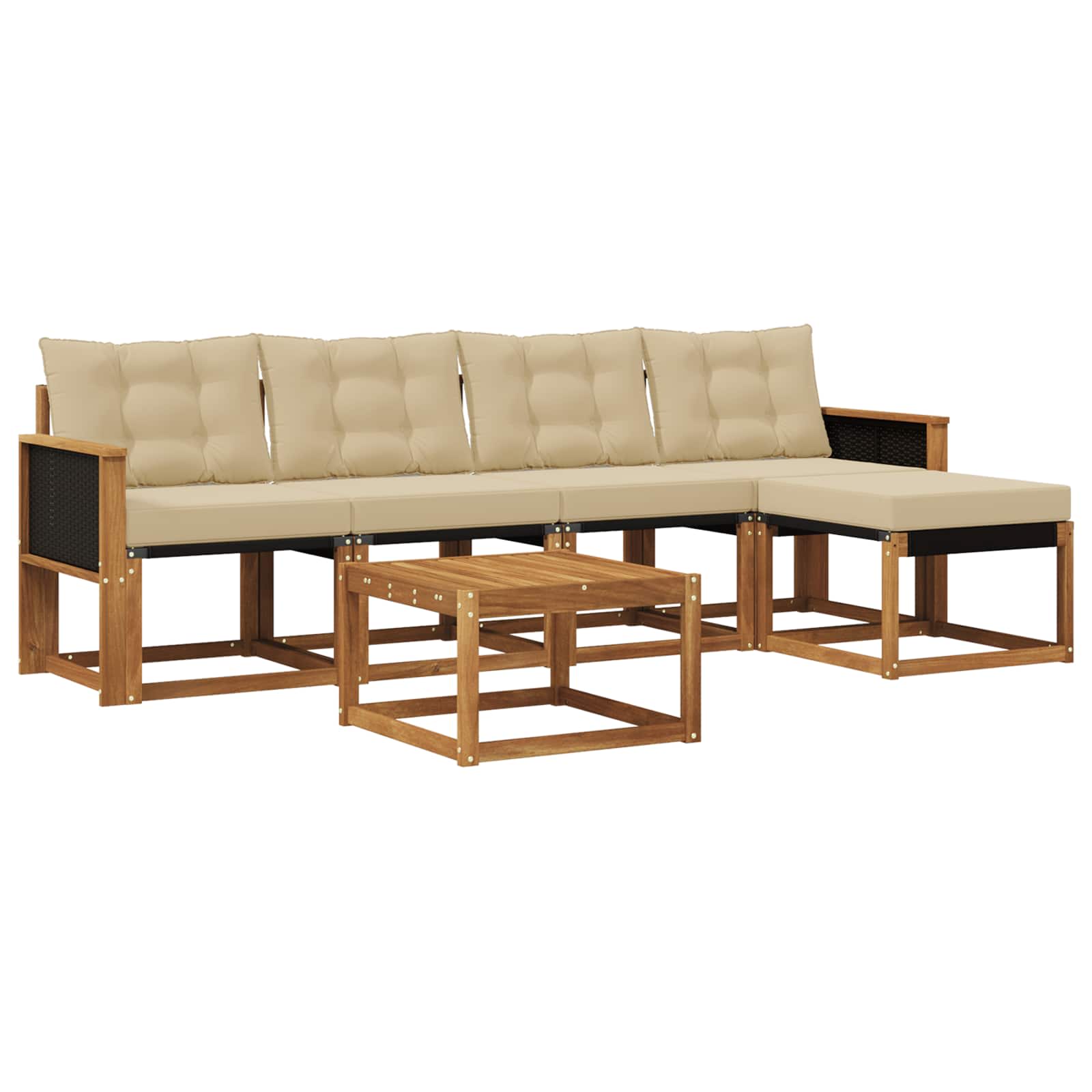 Udendørs sofagruppe med pude 6 pcs Naturlig og Beige
