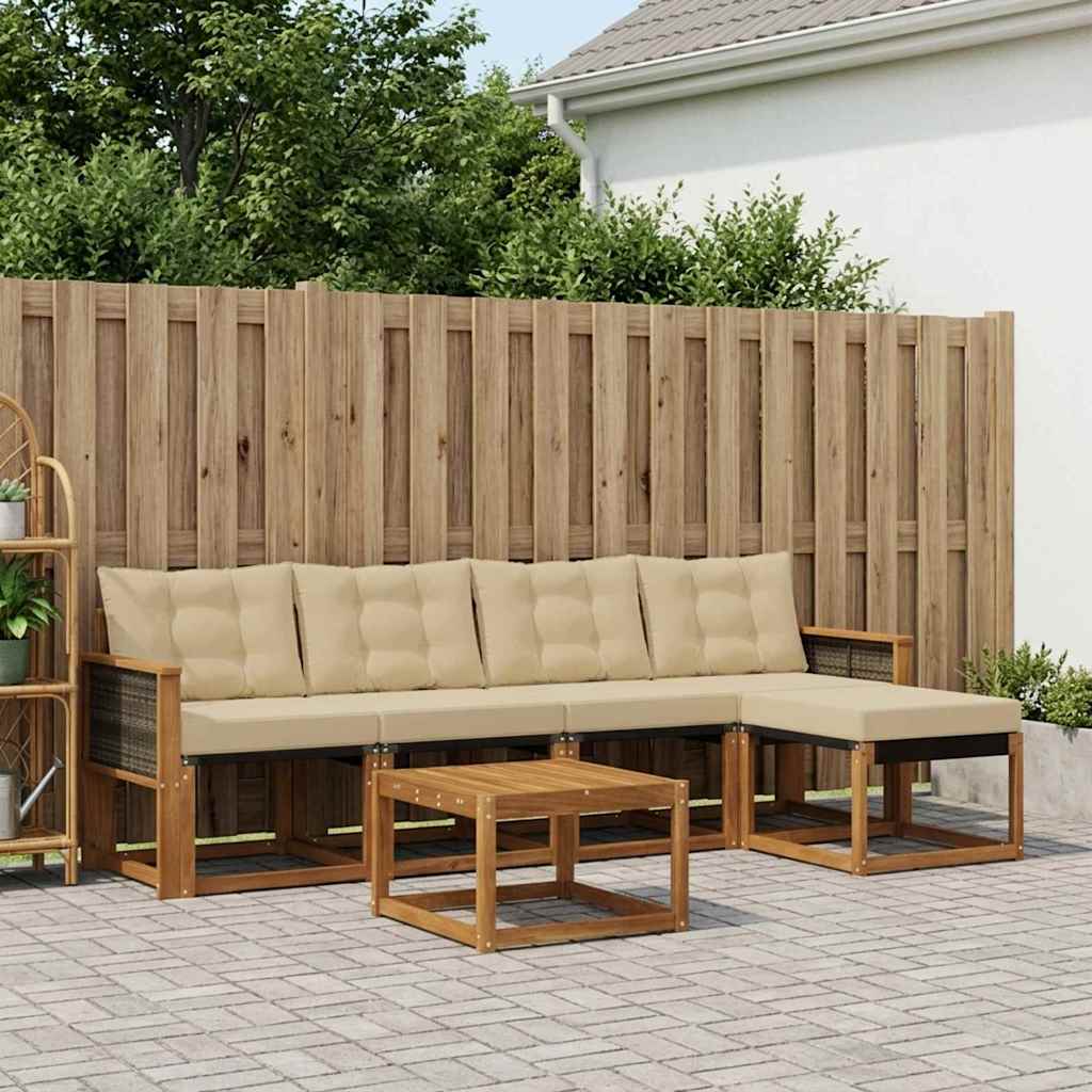 Udendørs sofagruppe med pude 6 pcs Naturlig og Beige