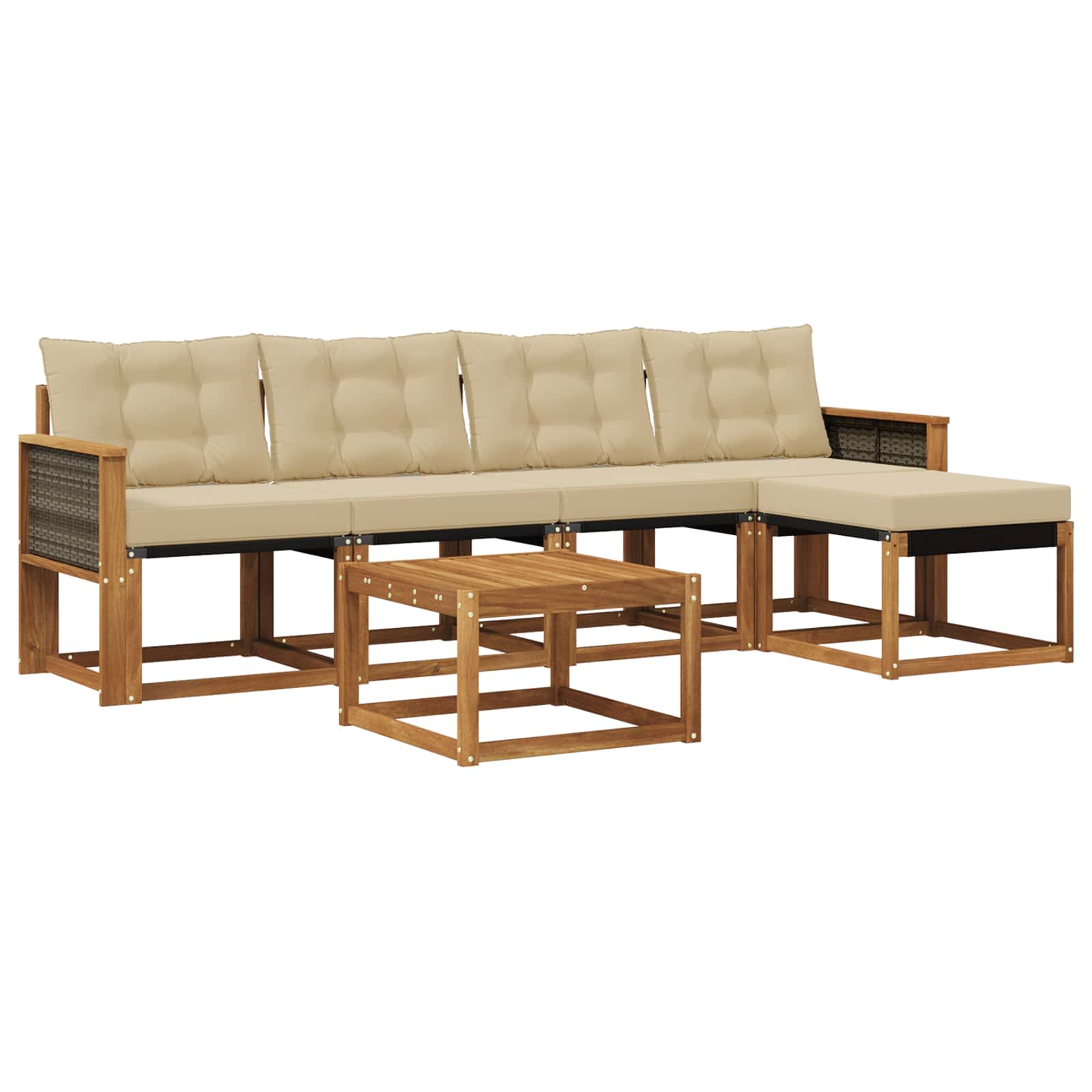 Udendørs sofagruppe med pude 6 pcs Naturlig og Beige