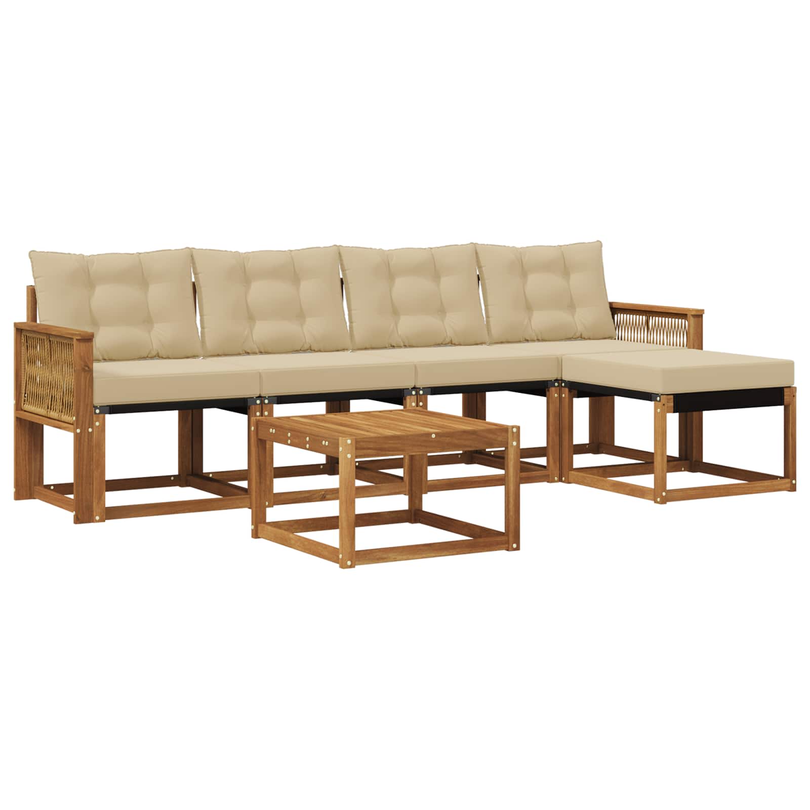 Udendørs sofagruppe med pude 6 pcs Naturlig og Beige