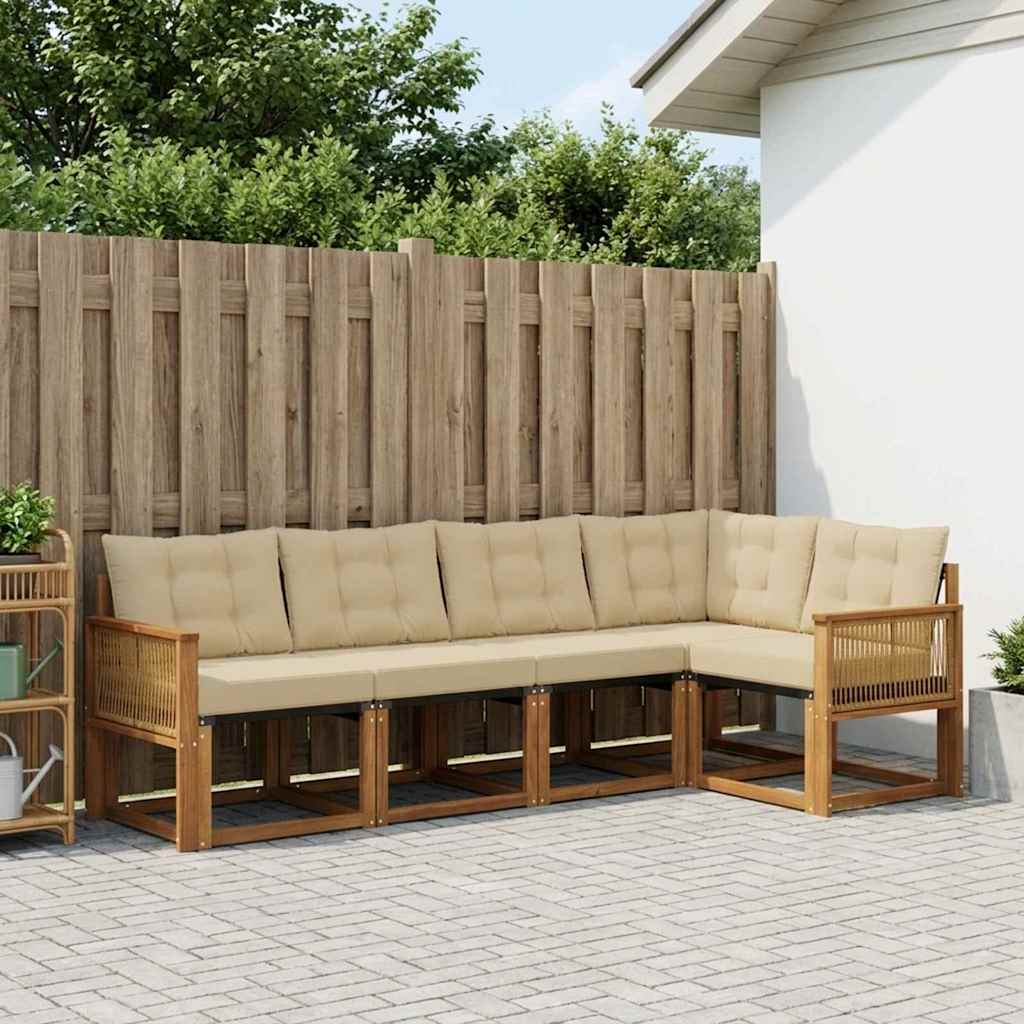 Udendørs sofagruppe med pude 5 pcs Naturlig og Beige