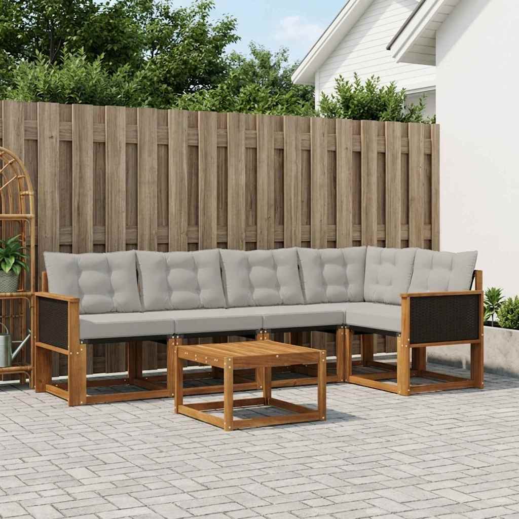 Udendørs sofagruppe med pude 6 pcs Naturfarvet og lysegrå