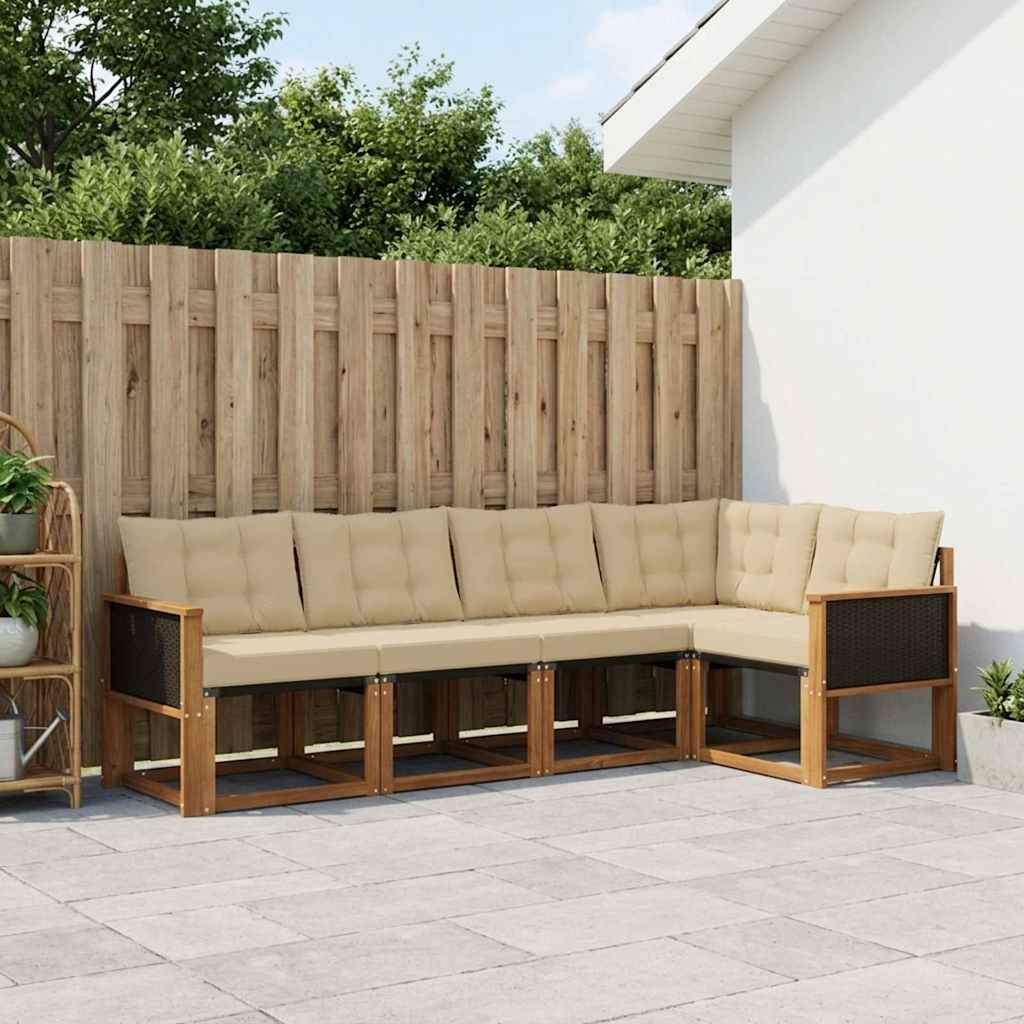 Udendørs sofagruppe med pude 6 pcs Naturlig og Beige