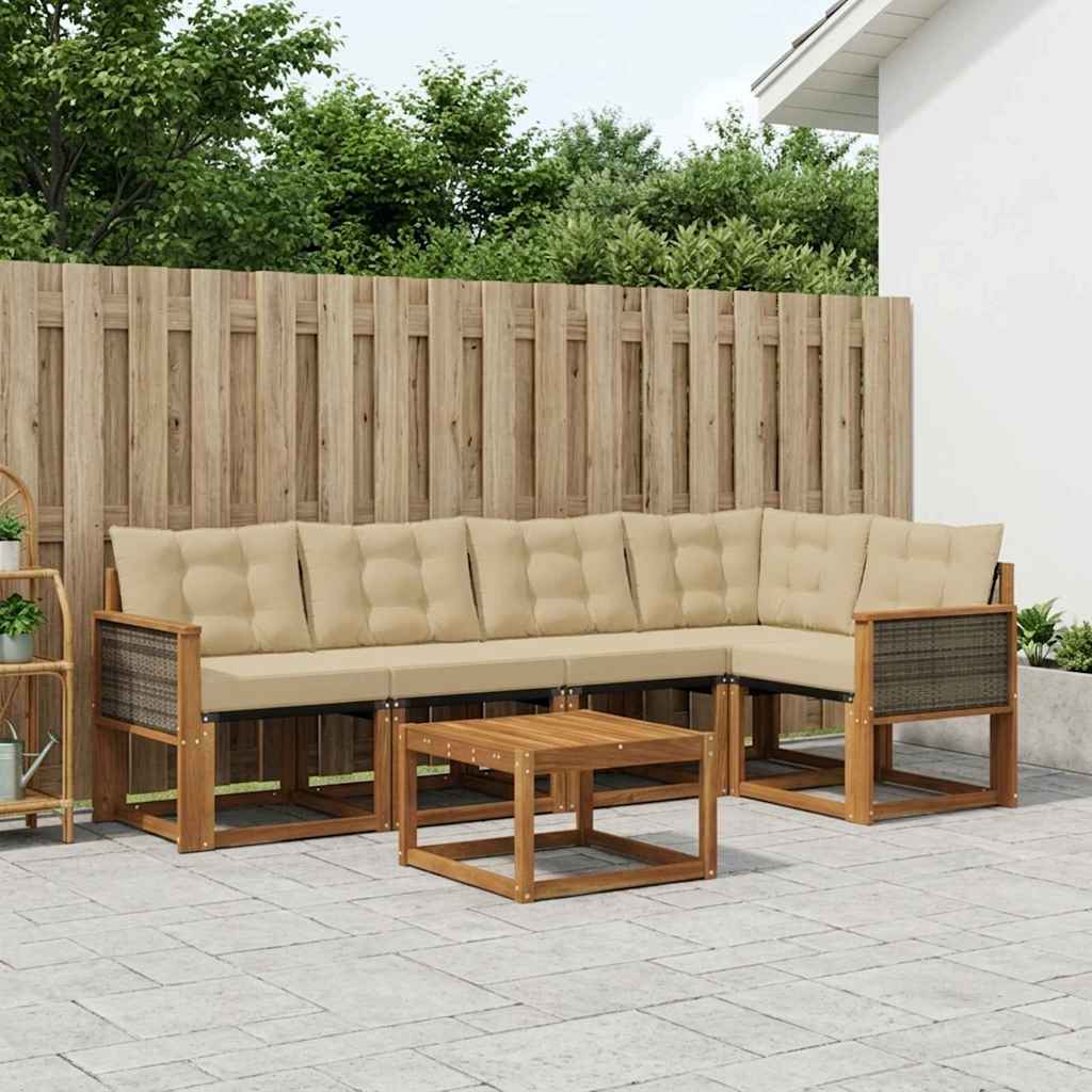 Udendørs sofagruppe med pude 6 pcs Naturlig og Beige