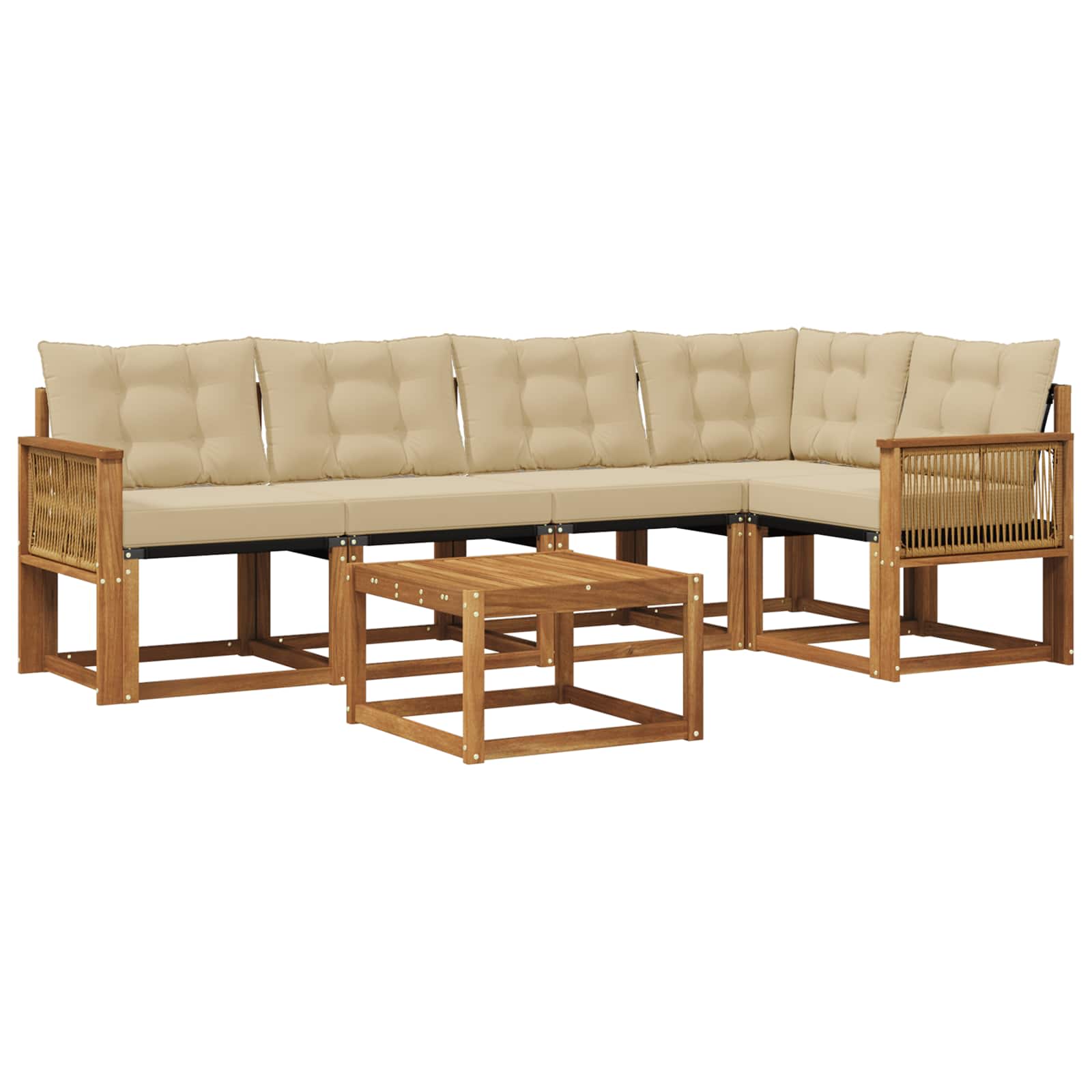 Udendørs sofagruppe med pude 6 pcs Naturlig og Beige