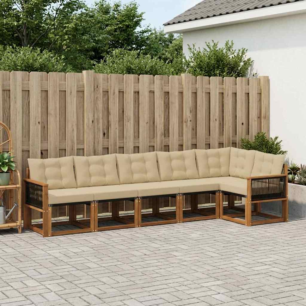 Udendørs sofagruppe med pude 6 pcs Naturlig og Beige