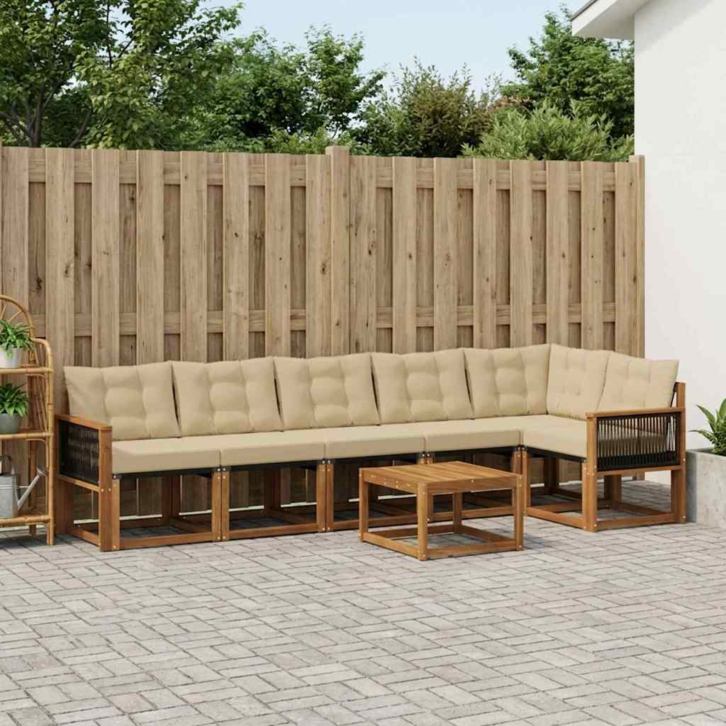 Udendørs sofagruppe med pude 7 pcs Naturlig og Beige