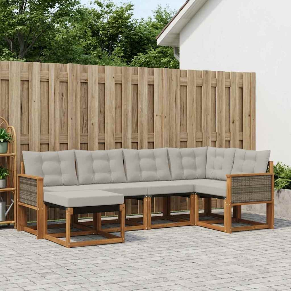 Udendørs sofagruppe med pude 6 pcs Naturfarvet og lysegrå