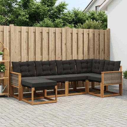 Udendørs sofagruppe med pude 6 pcs Naturfarvet og sort
