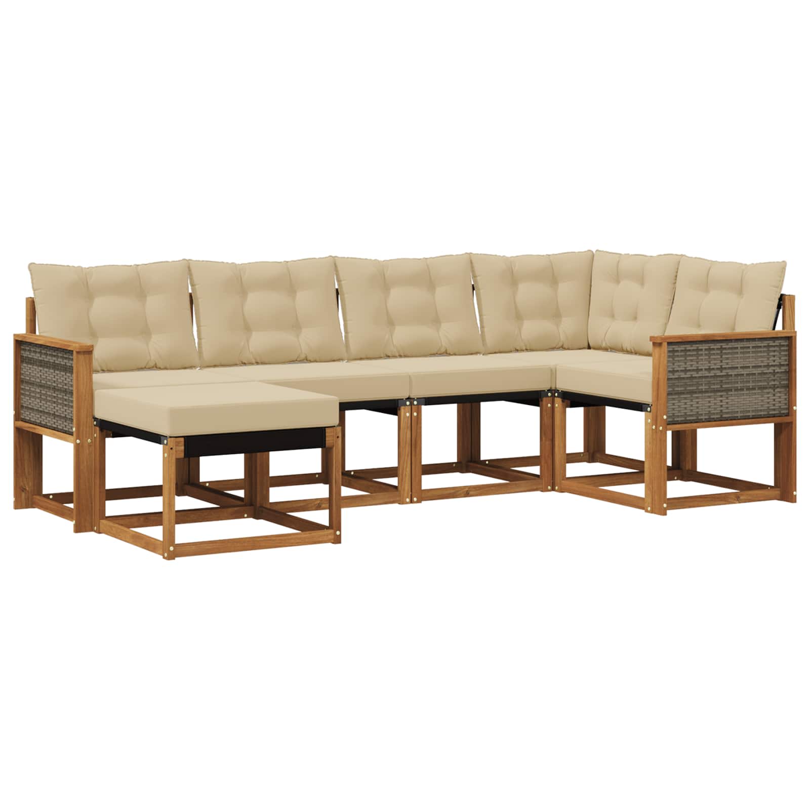 Udendørs sofagruppe med pude 6 pcs Naturlig og Beige
