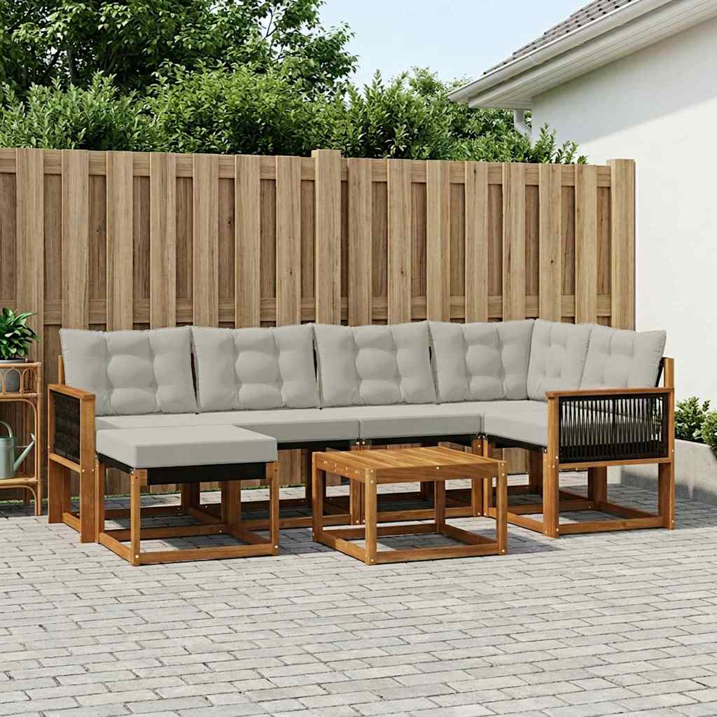 Udendørs sofagruppe med pude 7 pcs Naturfarvet og lysegrå