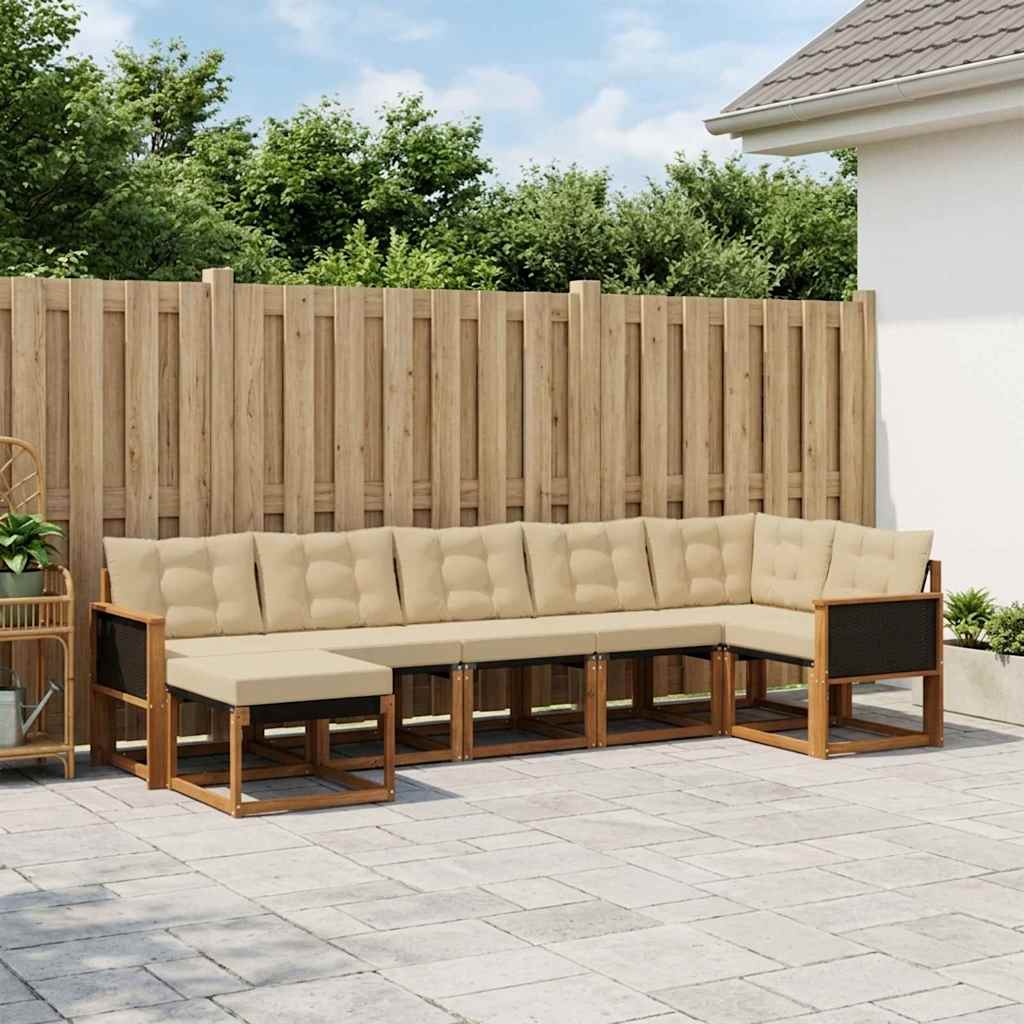 Udendørs sofagruppe med pude 7 pcs Naturlig og Beige