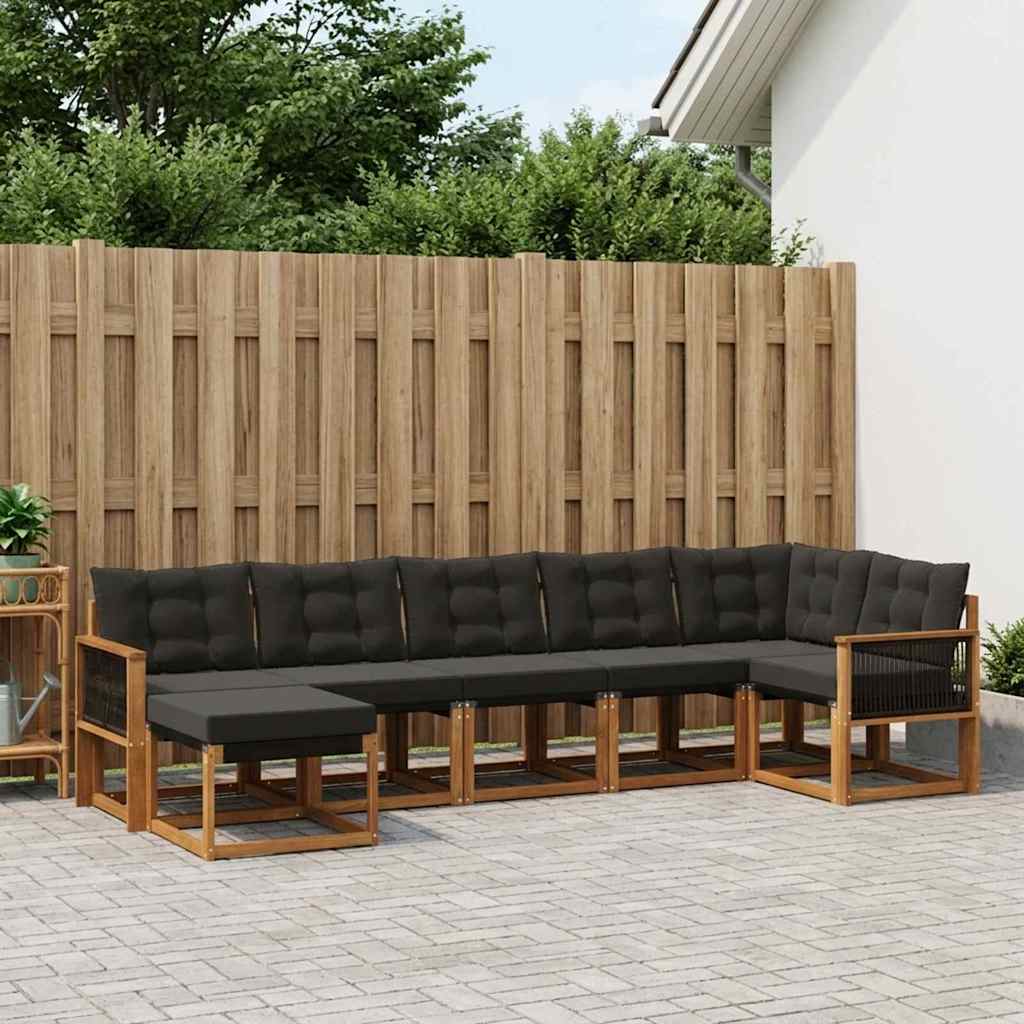 Udendørs sofagruppe med pude 7 pcs Naturfarvet og sort