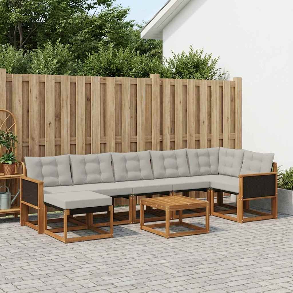 Udendørs sofagruppe med pude 8 pcs Naturfarvet og lysegrå