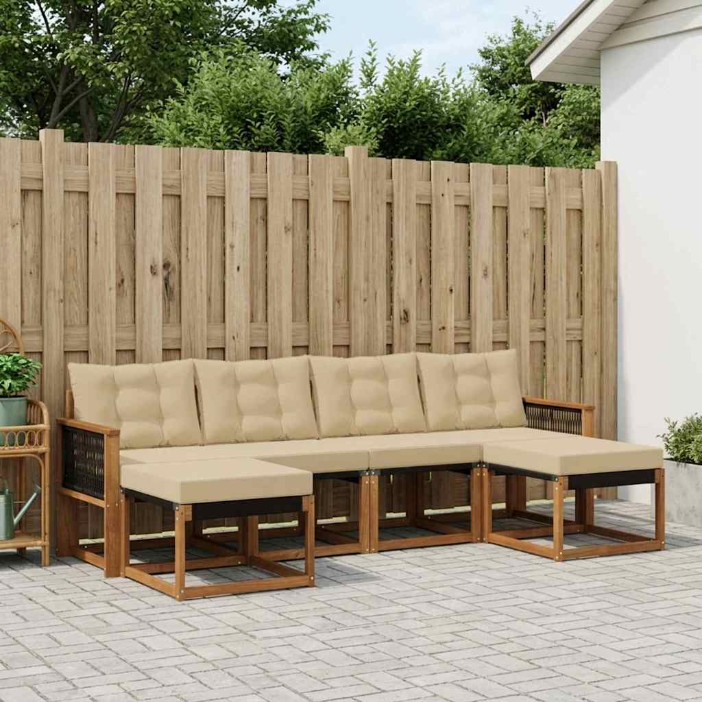 Udendørs sofagruppe med pude 6 pcs Naturlig og Beige